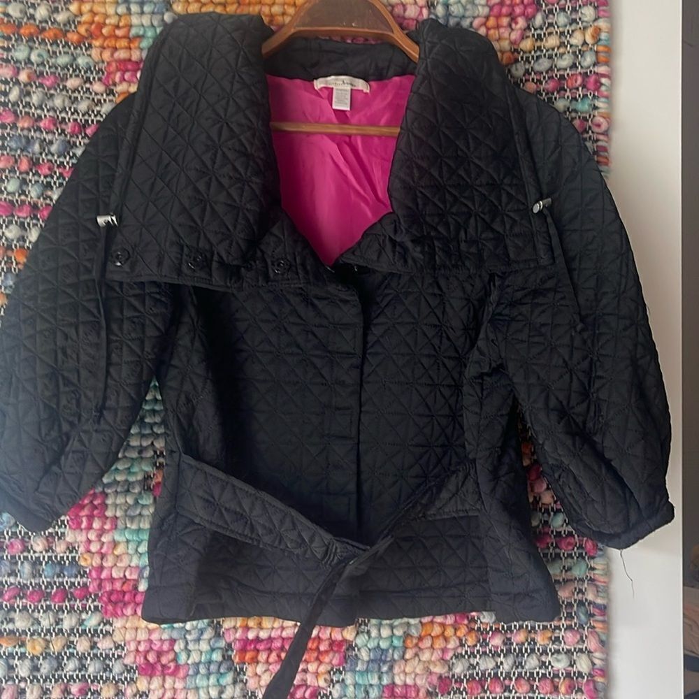 Adorable cropped quilted jacket with belt. This jacket is so cute!